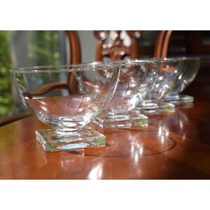 Set of 4 Vintage Mid Century Cambridge Champagne Sherbet Glass Square Pedestal